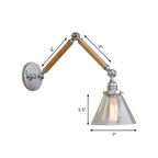 Vintage Clear Glass Cone Shade Wood Metal Swing Arm Wall Light