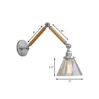 Vintage Clear Glass Cone Shade Wood Metal Swing Arm Wall Light