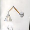 Vintage Clear Glass Cone Shade Wood Metal Swing Arm Wall Light