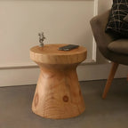 Scandinavian Round Solid Wood End Table Pedestal Base