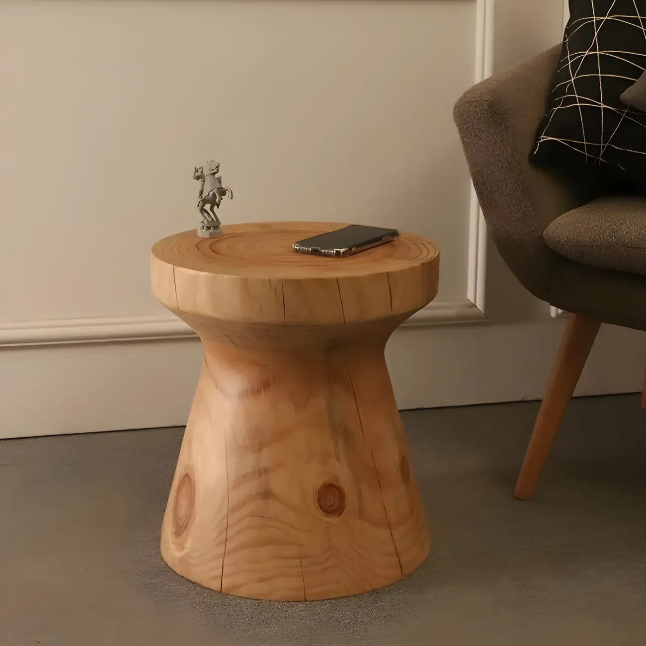 Scandinavian Round Solid Wood End Table Pedestal Base