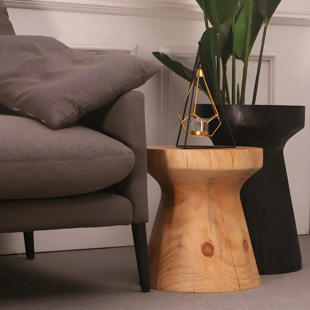 Scandinavian Round Solid Wood End Table Pedestal Base