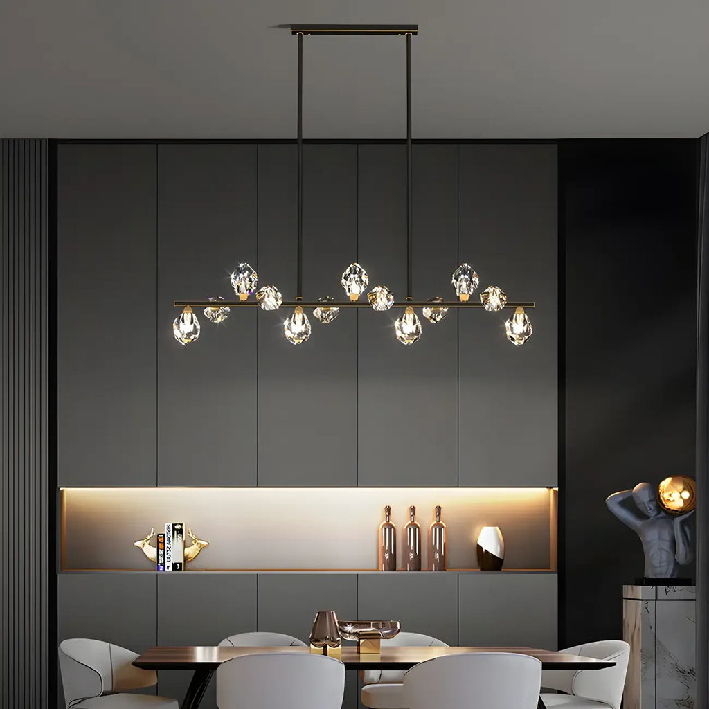 Contemporary Linear Crystal Island Pendant Light