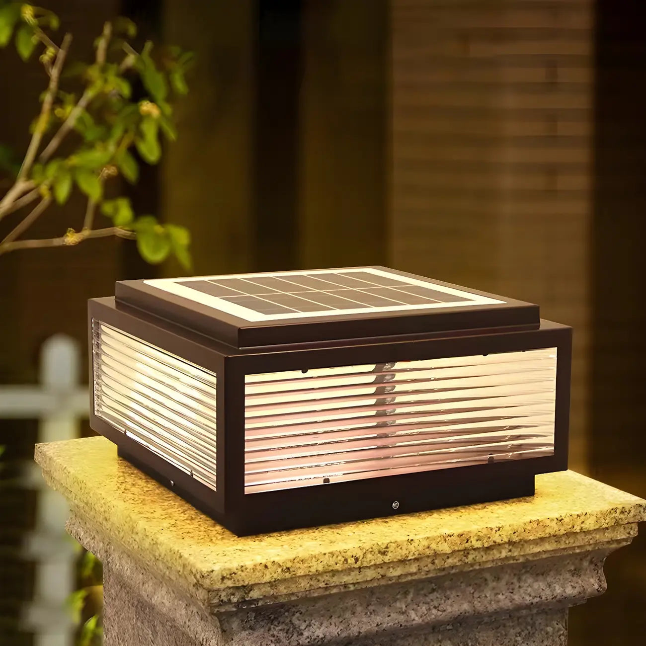 Black Rectangle Color-Changing Solar Outdoor Post Lights