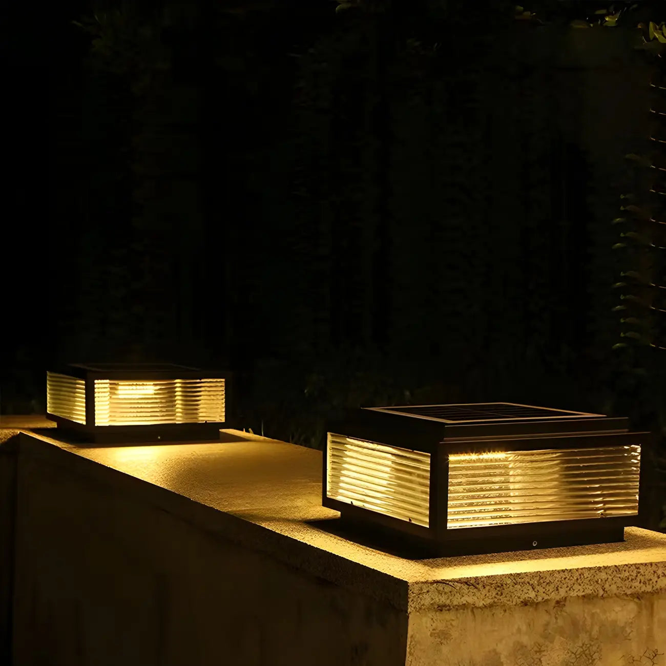 Black Rectangle Color-Changing Solar Outdoor Post Lights