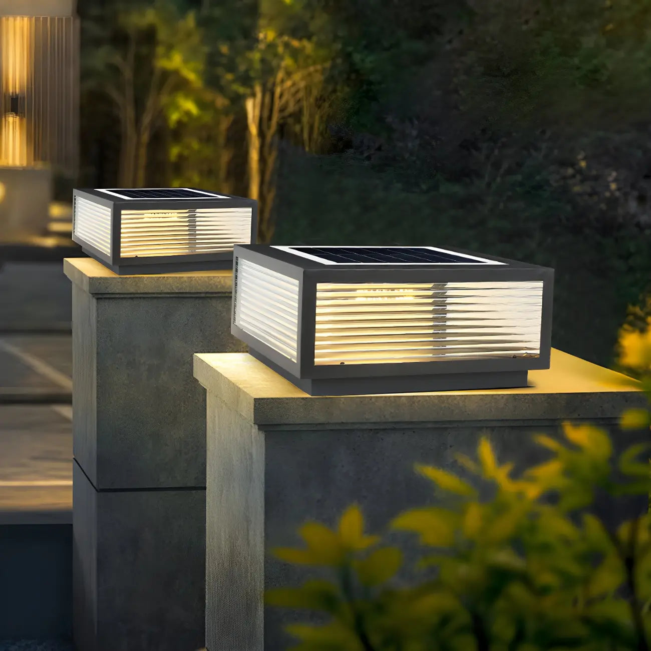 Black Rectangle Color-Changing Solar Outdoor Post Lights