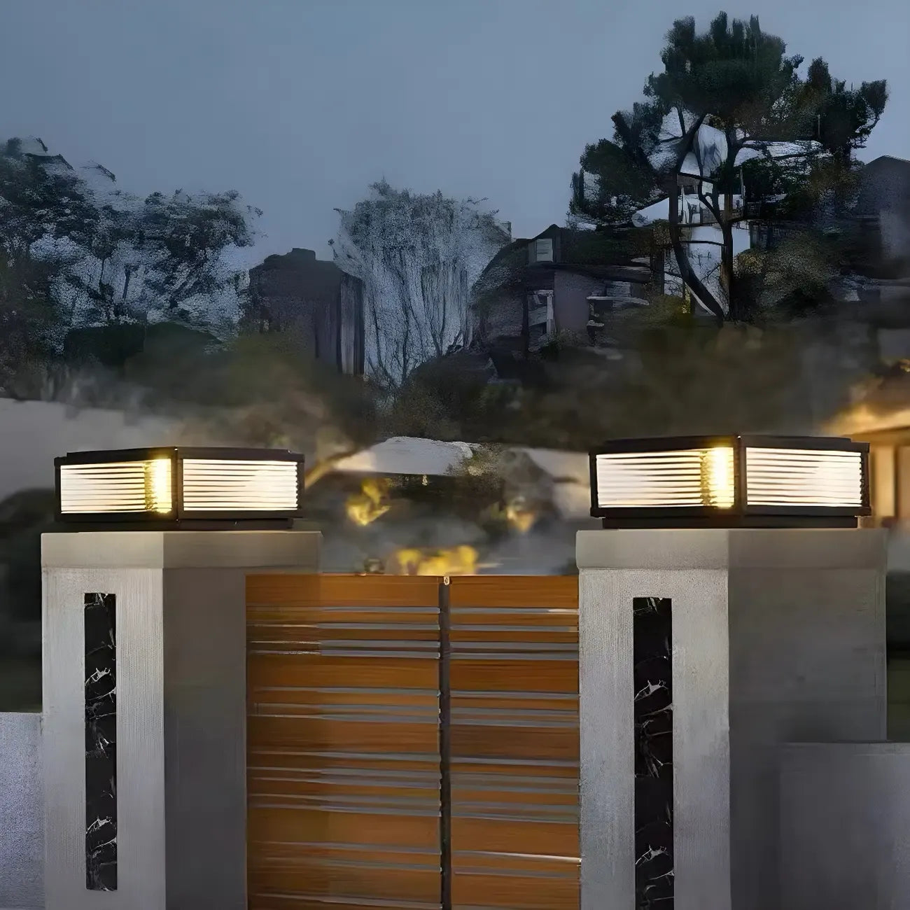 Black Rectangle Color-Changing Solar Outdoor Post Lights