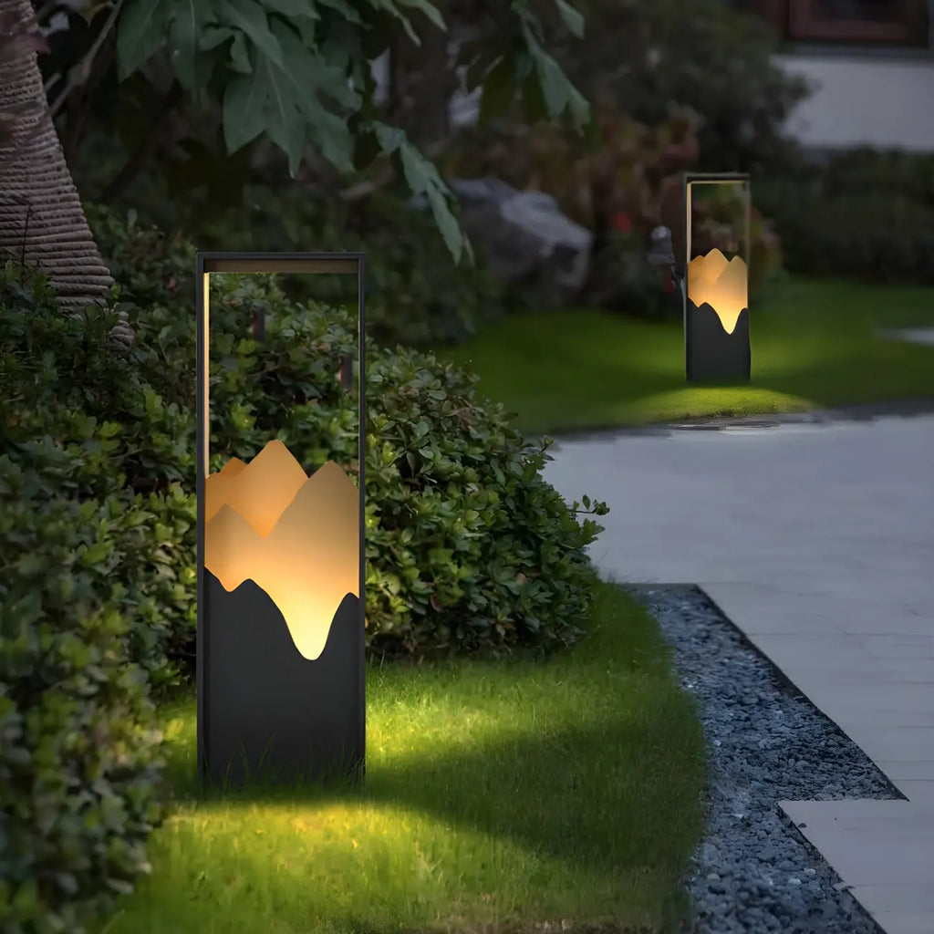 Vertical Geometric Mountain Outline Post Cap Light