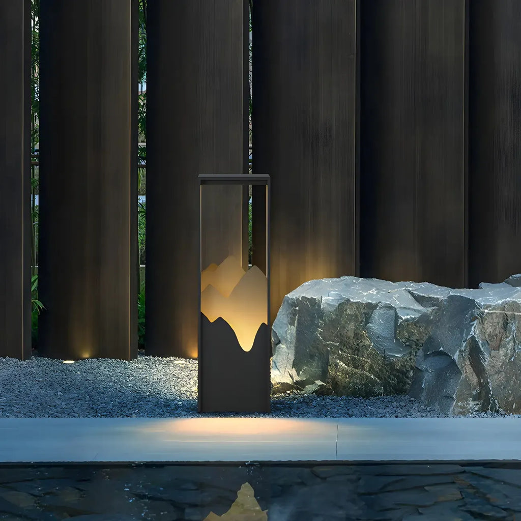 Vertical Geometric Mountain Outline Post Cap Light