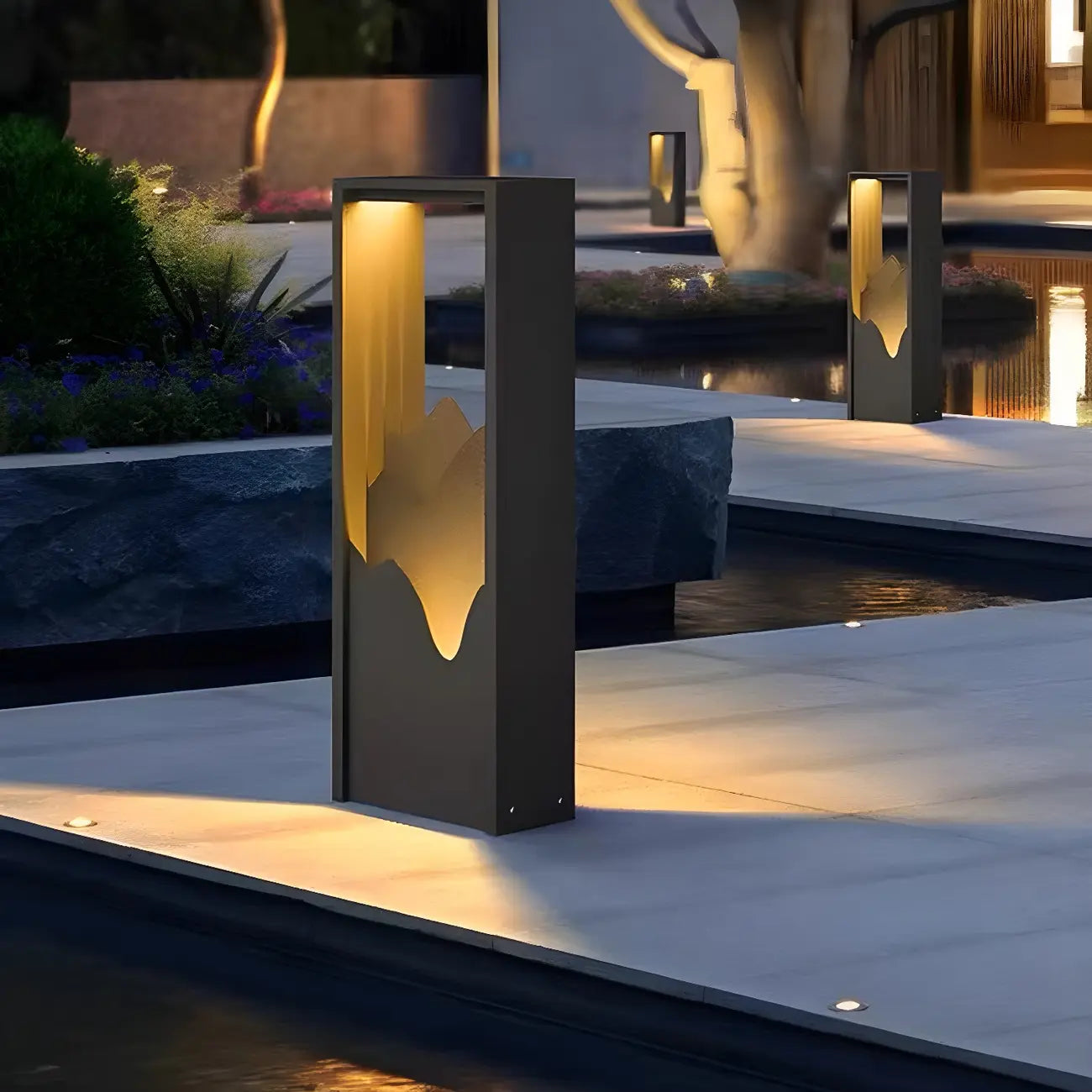 Vertical Geometric Mountain Outline Post Cap Light
