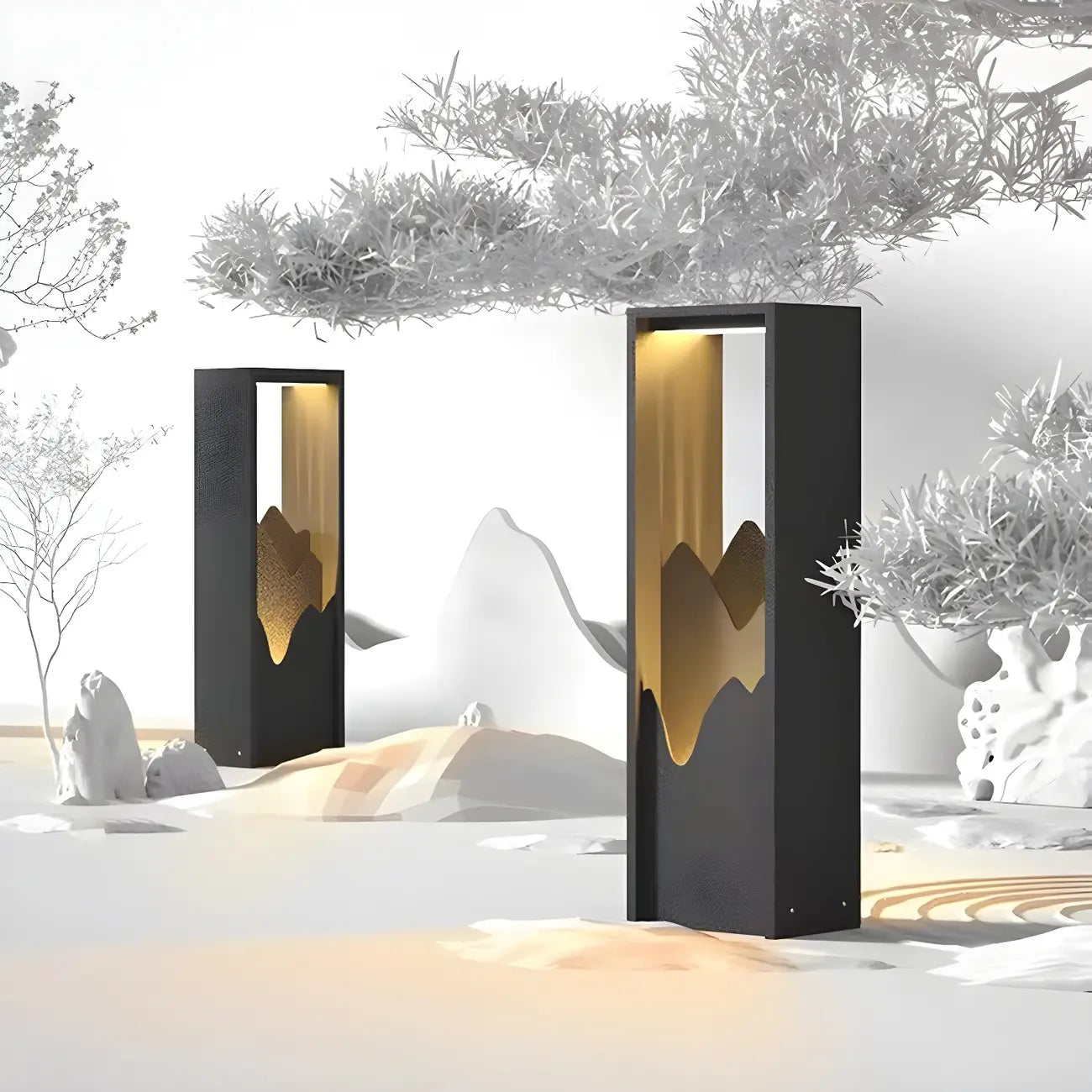 Vertical Geometric Mountain Outline Post Cap Light