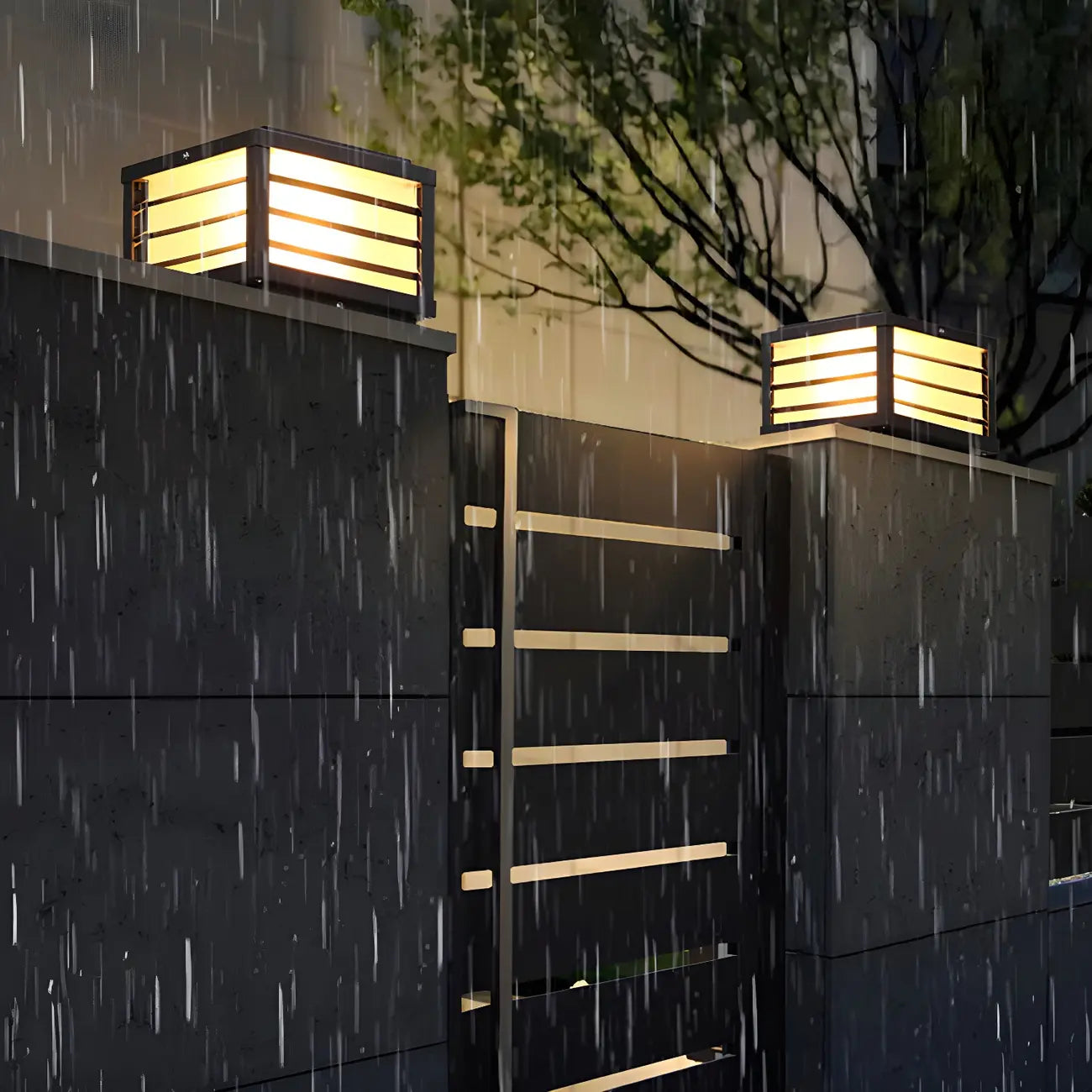 Black Rectangle Solar LED Outdoor Post Lights