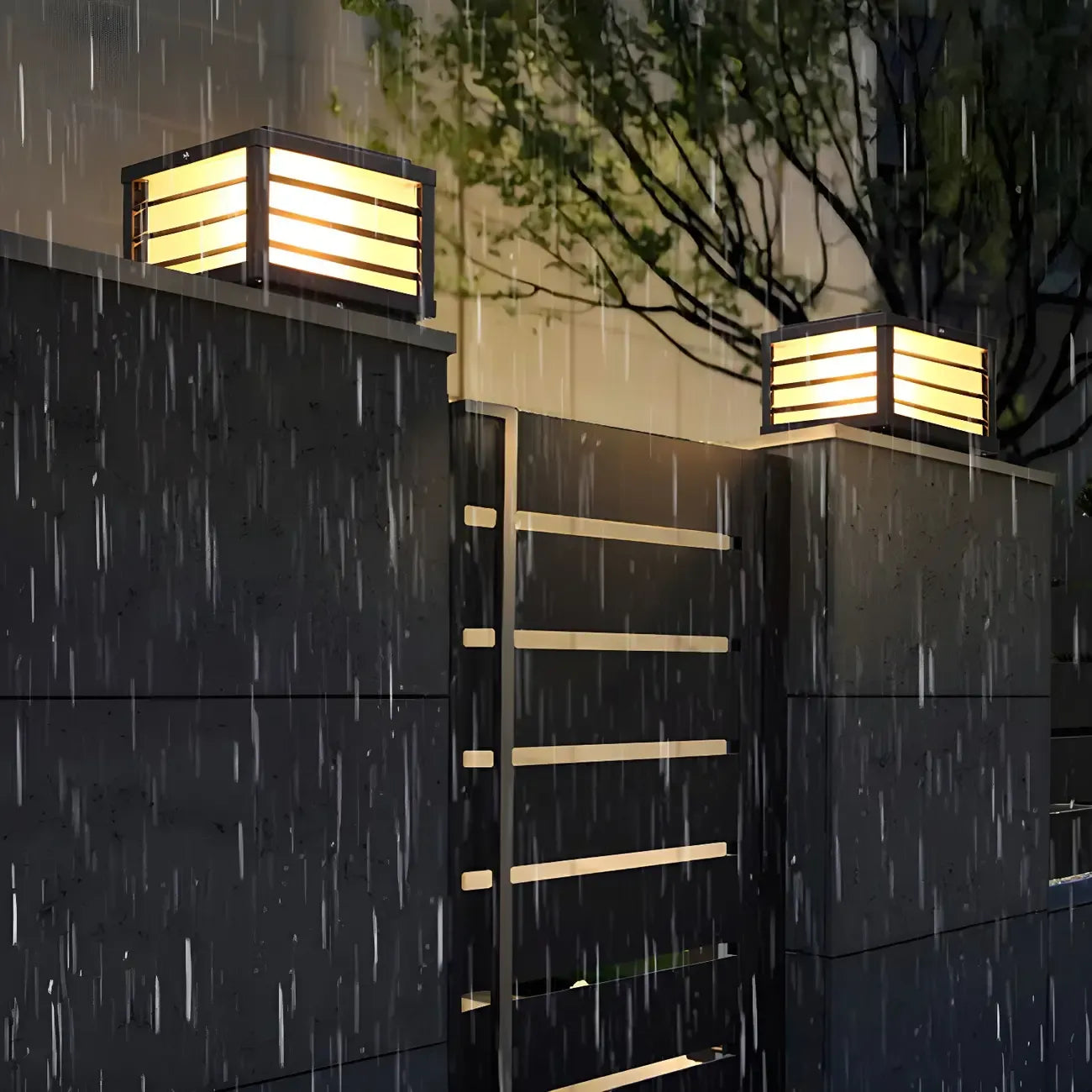 Black Rectangle Solar LED Outdoor Post Lights