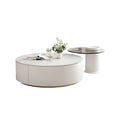 Slate Top White Round Modern Wood Drawer Coffee Table