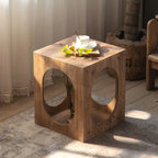 Rustic Square Distressed Wood Side Table with Open Storage