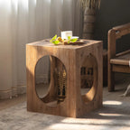 Rustic Square Distressed Wood Side Table with Open Storage