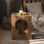 Rustic Square Distressed Wood Side Table with Open Storage