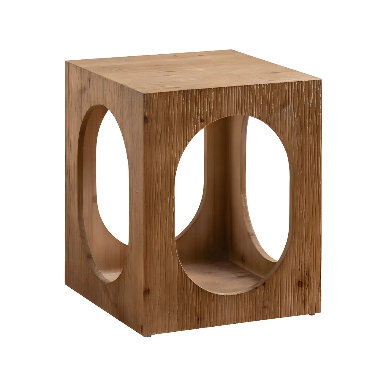 Rustic Square Distressed Wood Side Table with Open Storage