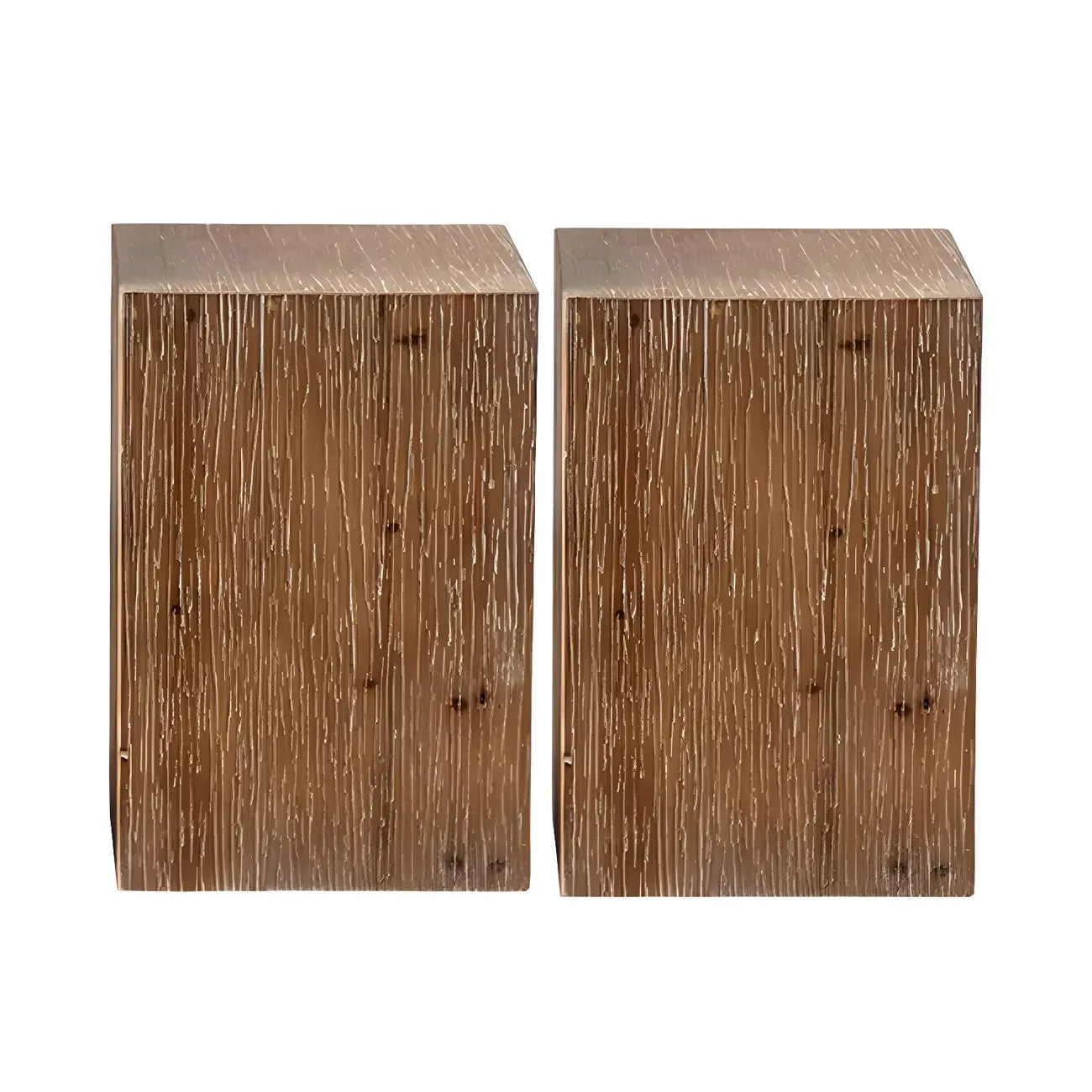 Rustic Square Distressed Wood Side Table with Open Storage
