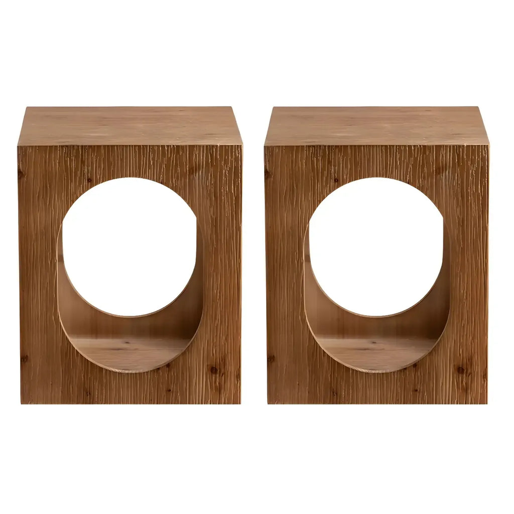 Rustic Square Distressed Wood Side Table with Open Storage