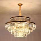 Gold Crystal Cylinder Tier Circle Chandelier