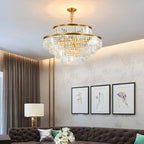Gold Crystal Cylinder Tier Circle Chandelier