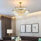 Gold Crystal Cylinder Tier Circle Chandelier