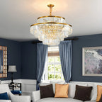 Gold Crystal Cylinder Tier Circle Chandelier