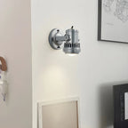 Industrial Metal Silver Prismatic Glass Swing Arm Wall Light