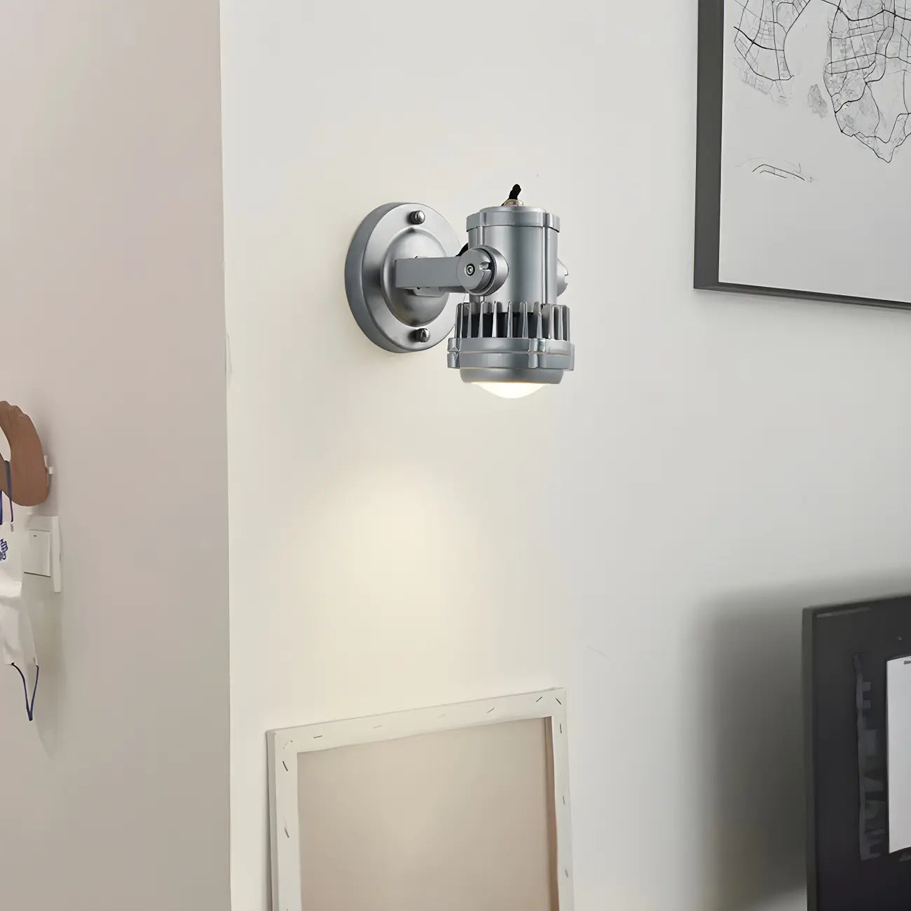 Industrial Metal Silver Prismatic Glass Swing Arm Wall Light