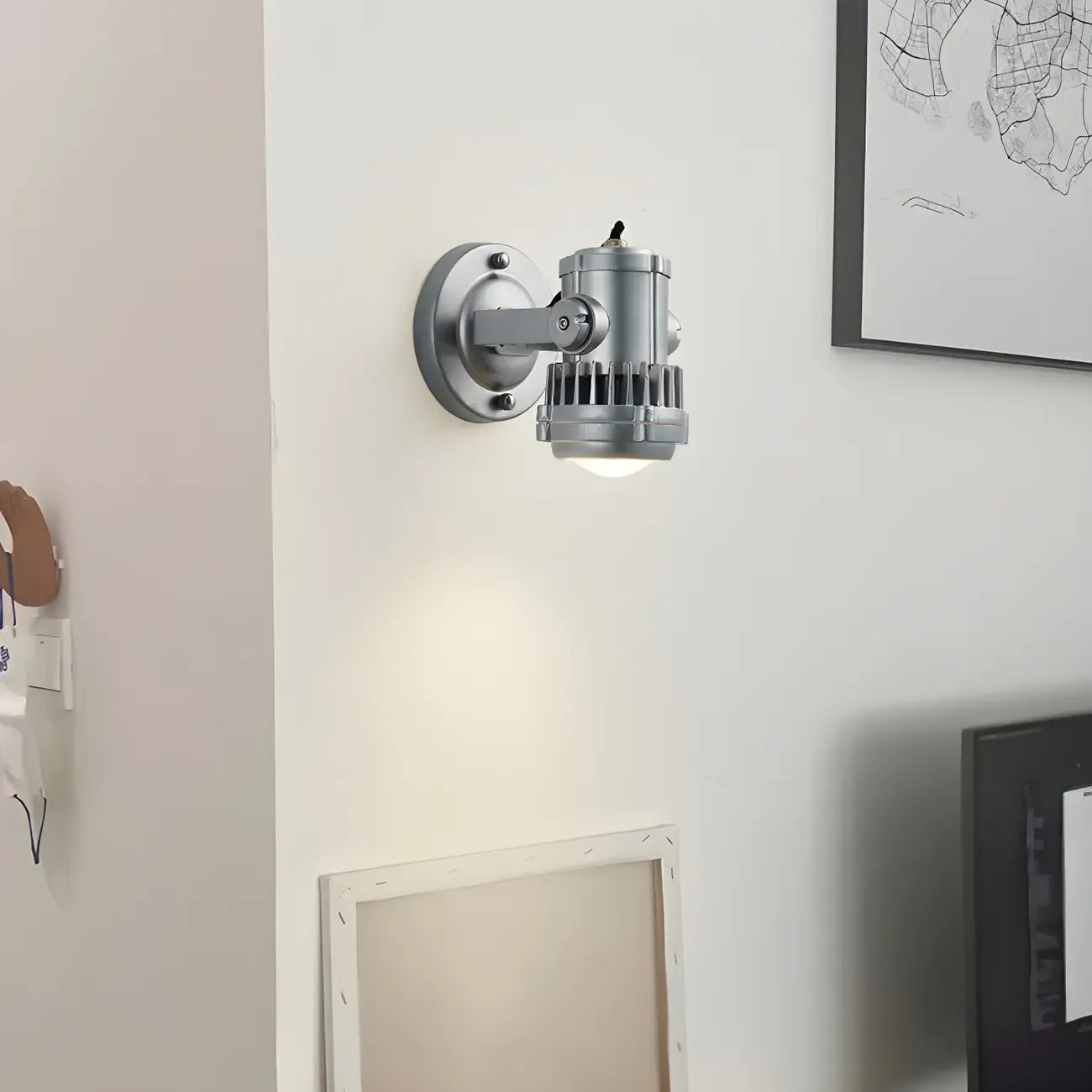 Industrial Metal Silver Prismatic Glass Swing Arm Wall Light