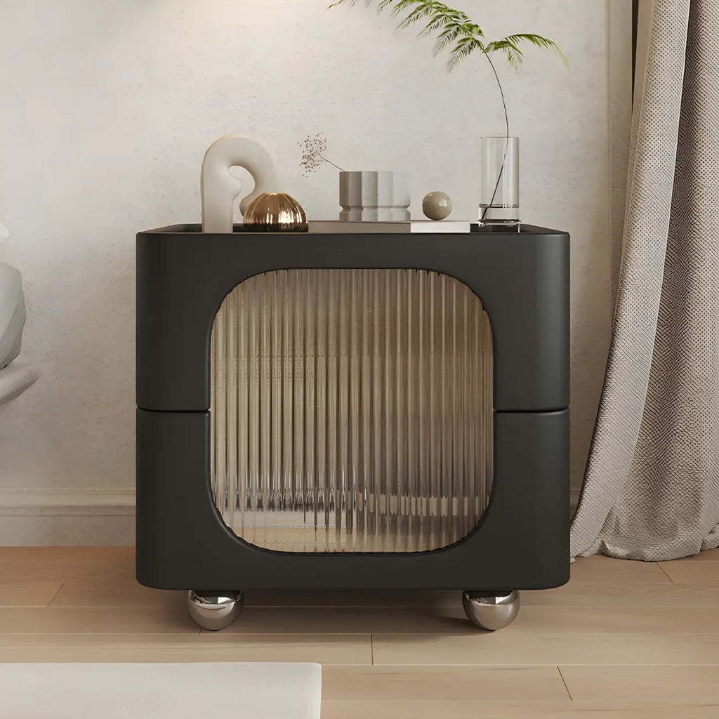 Minimalist Small Solid Wood Glass Cubic Black Nightstand