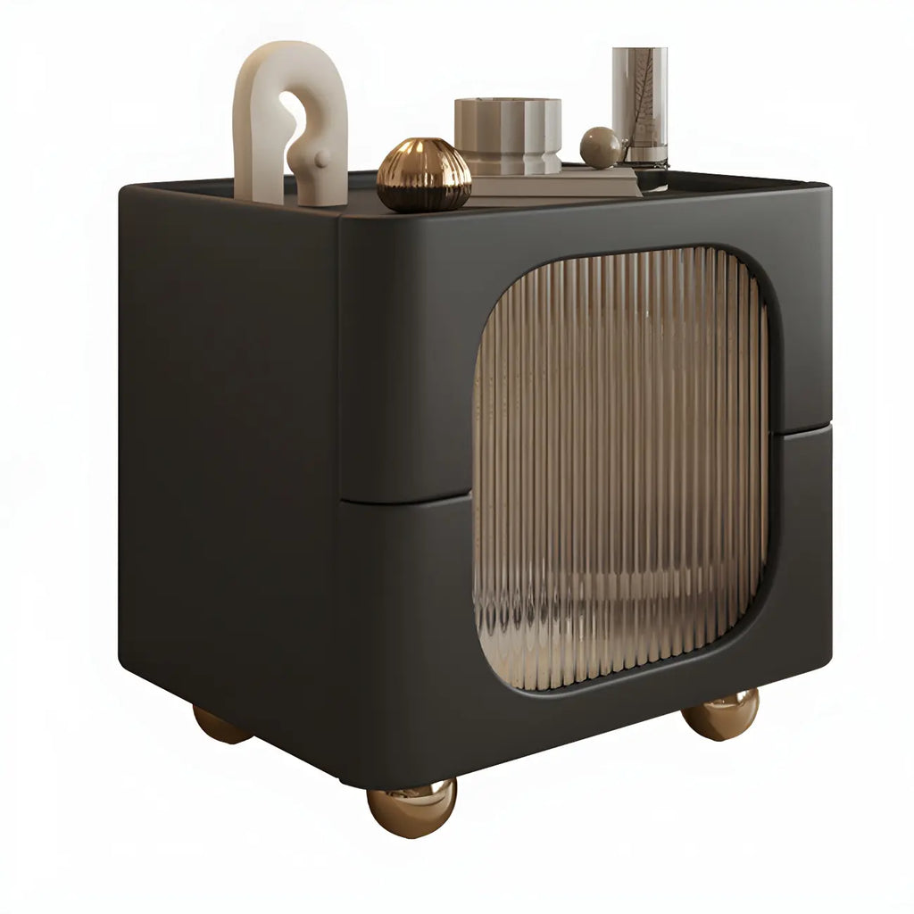 Minimalist Small Solid Wood Glass Cubic Black Nightstand