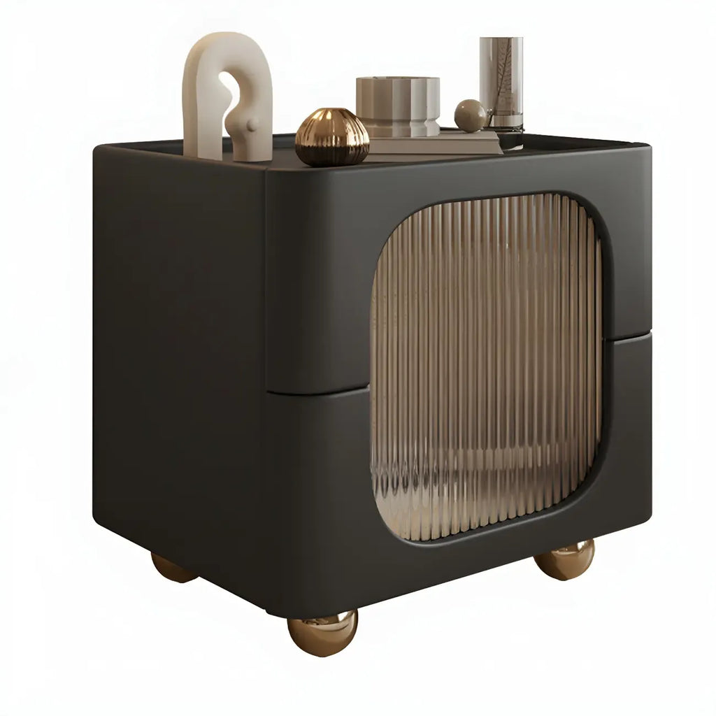 Minimalist Small Solid Wood Glass Cubic Black Nightstand