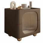 Minimalist Small Solid Wood Glass Cubic Black Nightstand