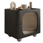 Minimalist Small Solid Wood Glass Cubic Black Nightstand