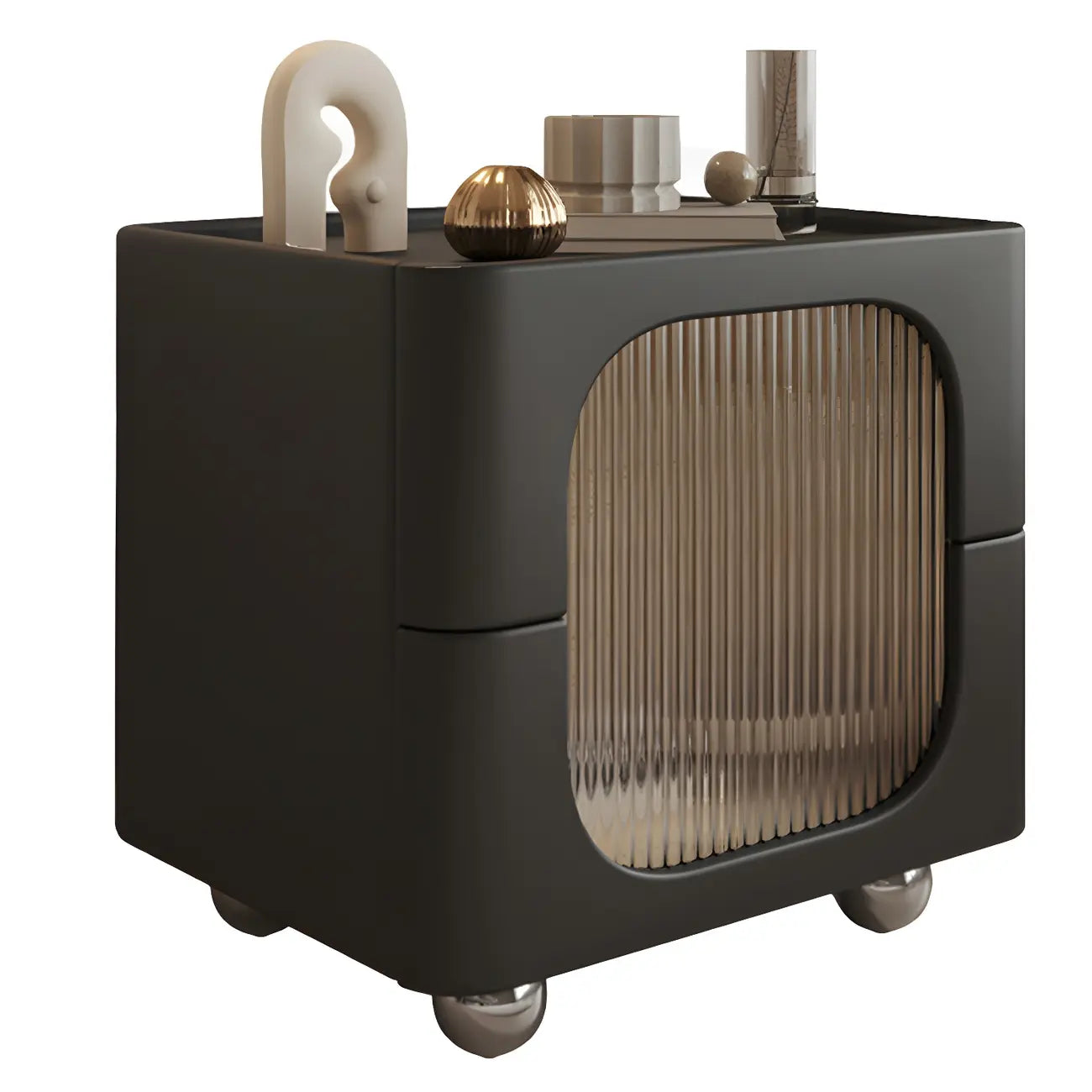Minimalist Small Solid Wood Glass Cubic Black Nightstand