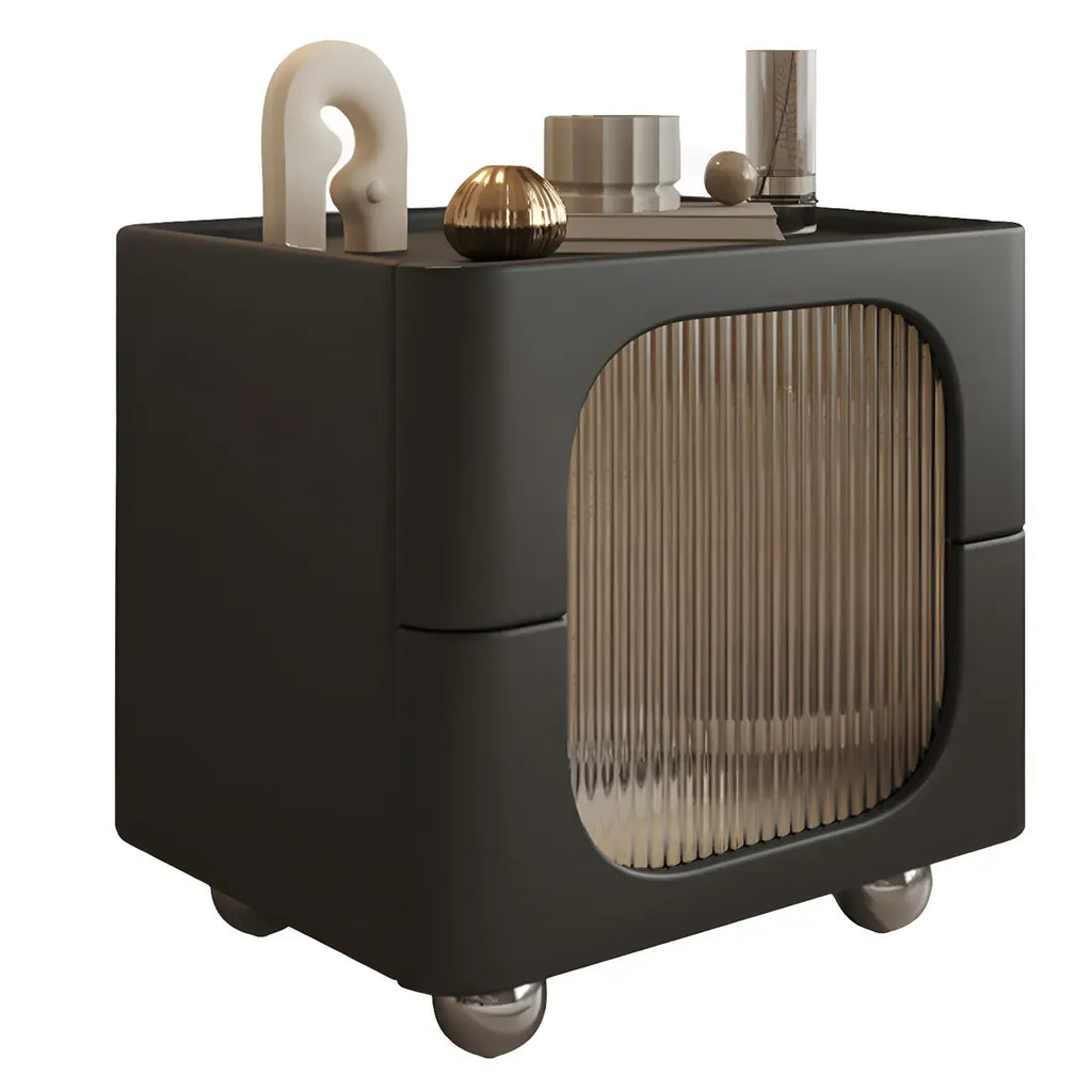 Minimalist Small Solid Wood Glass Cubic Black Nightstand