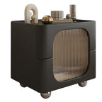 Minimalist Small Solid Wood Glass Cubic Black Nightstand
