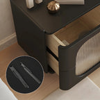 Minimalist Small Solid Wood Glass Cubic Black Nightstand