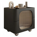 Minimalist Small Solid Wood Glass Cubic Black Nightstand