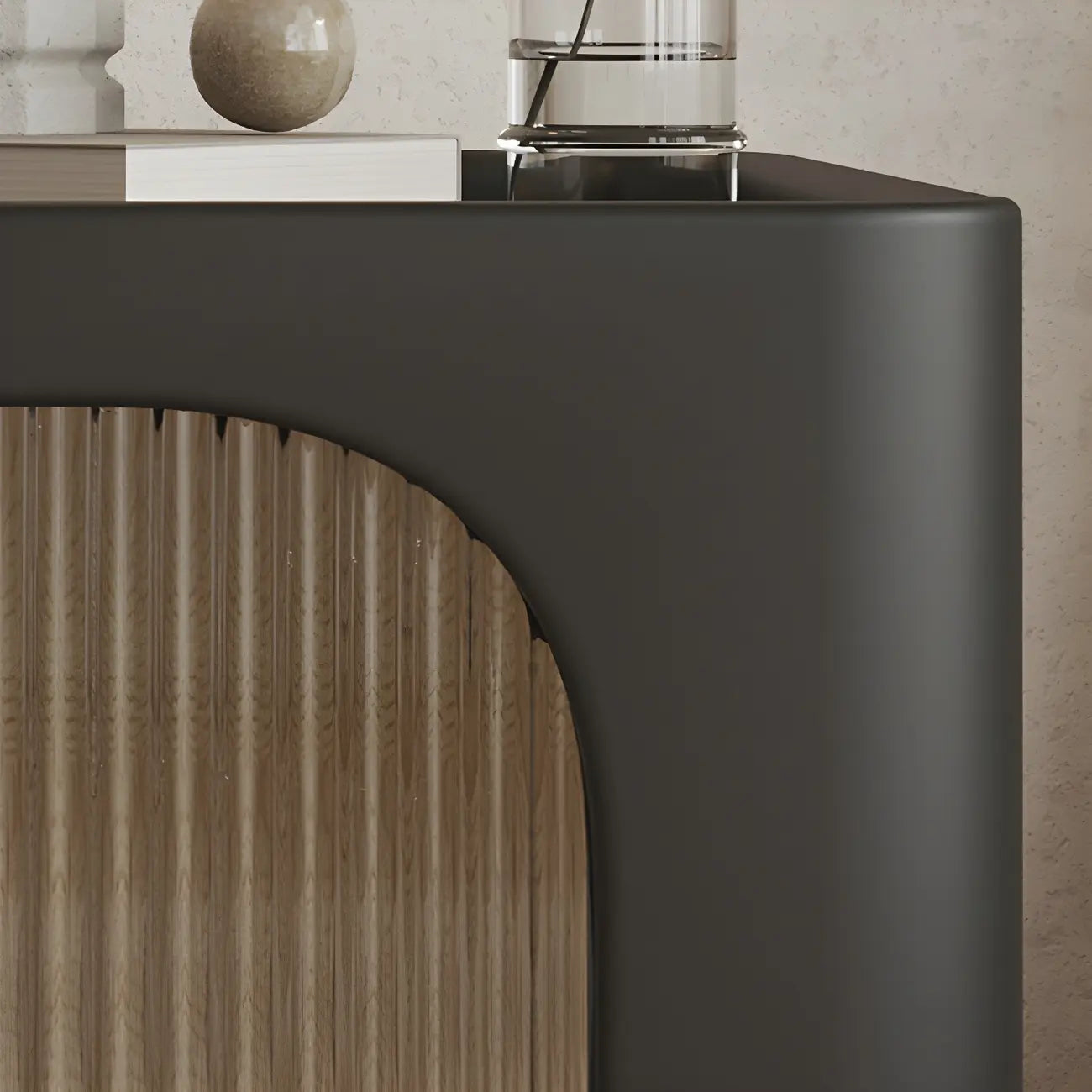 Minimalist Small Solid Wood Glass Cubic Black Nightstand