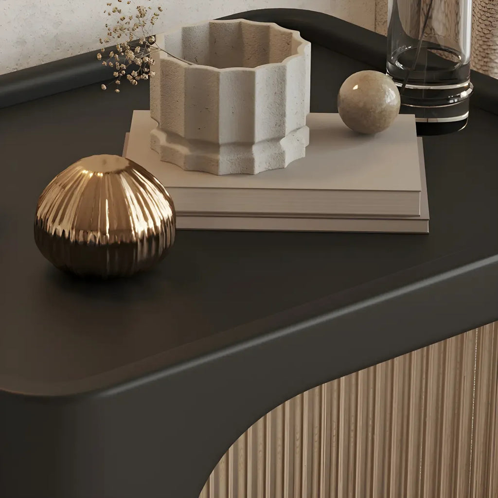 Minimalist Small Solid Wood Glass Cubic Black Nightstand
