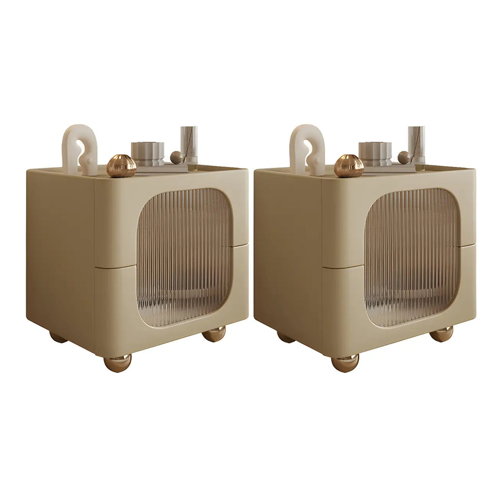Minimalist Small Solid Wood Glass Cubic Black Nightstand
