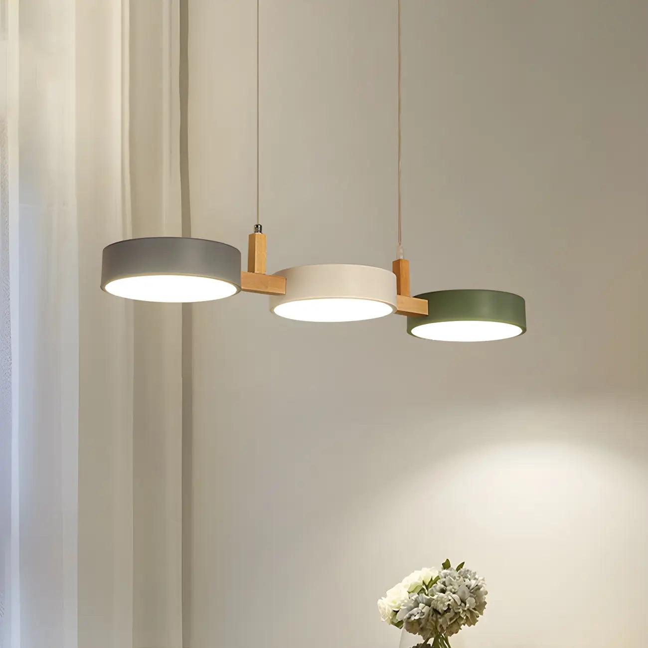 Nordic Island Pendant Lights with 3-Light & Wooden Arm