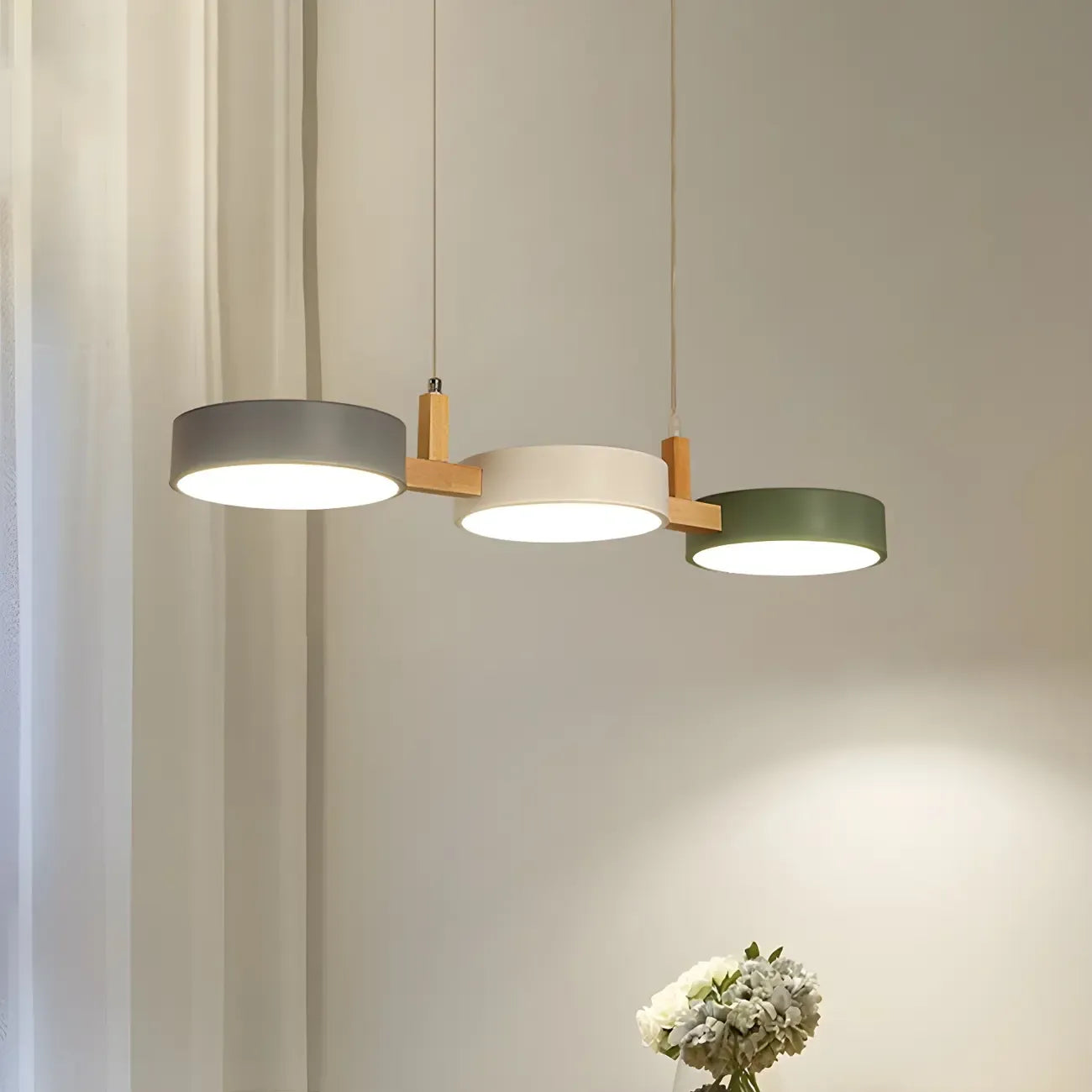 Nordic Island Pendant Lights with 3-Light & Wooden Arm