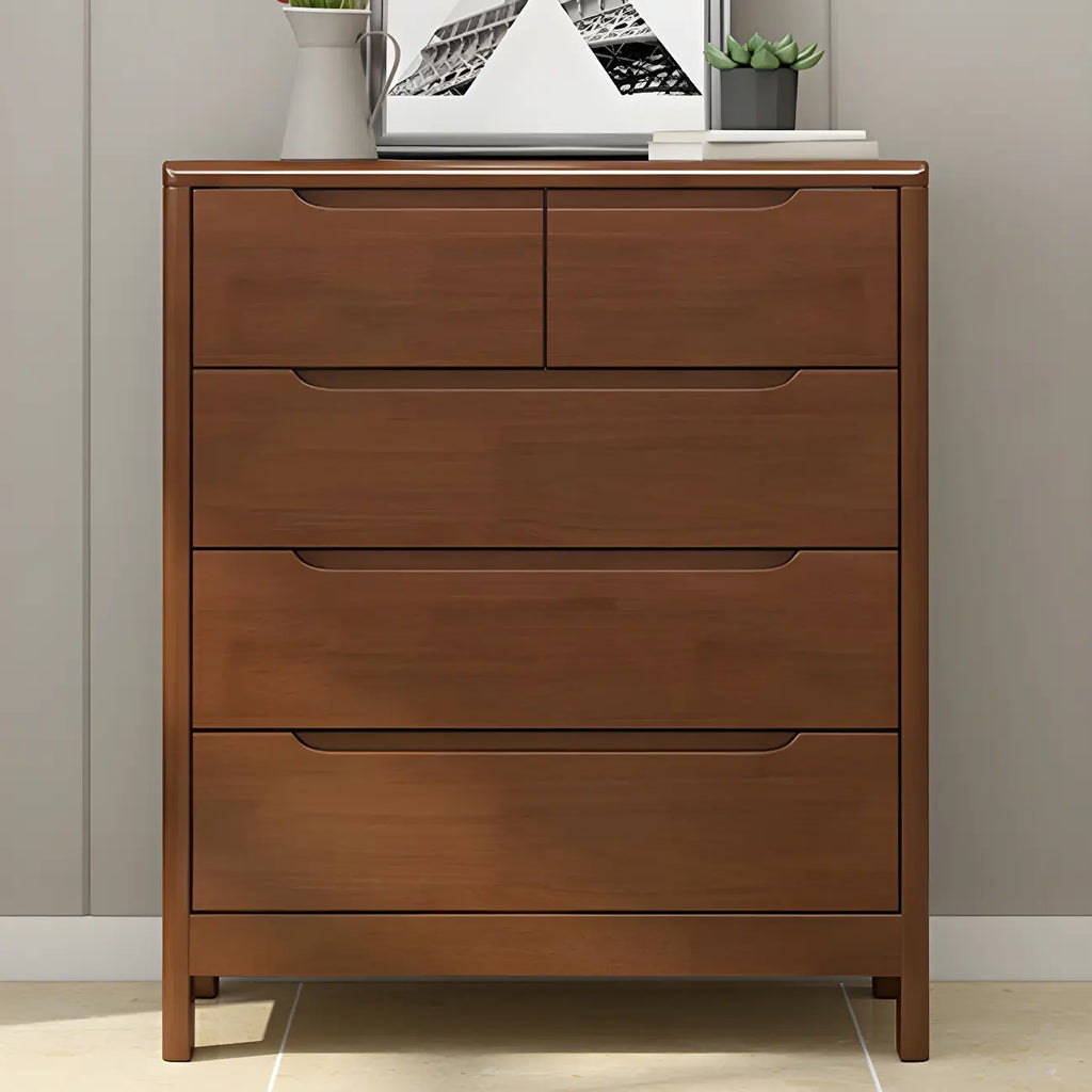 Narrow Rubberwood Natural Finish Double Dresser for Bedroom