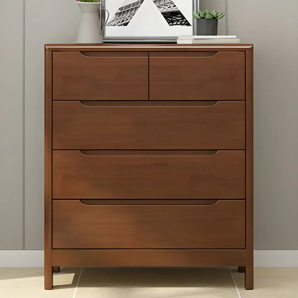 Narrow Rubberwood Natural Finish Double Dresser for Bedroom