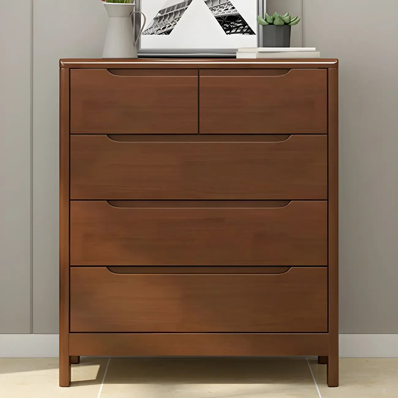 Narrow Rubberwood Natural Finish Double Dresser for Bedroom