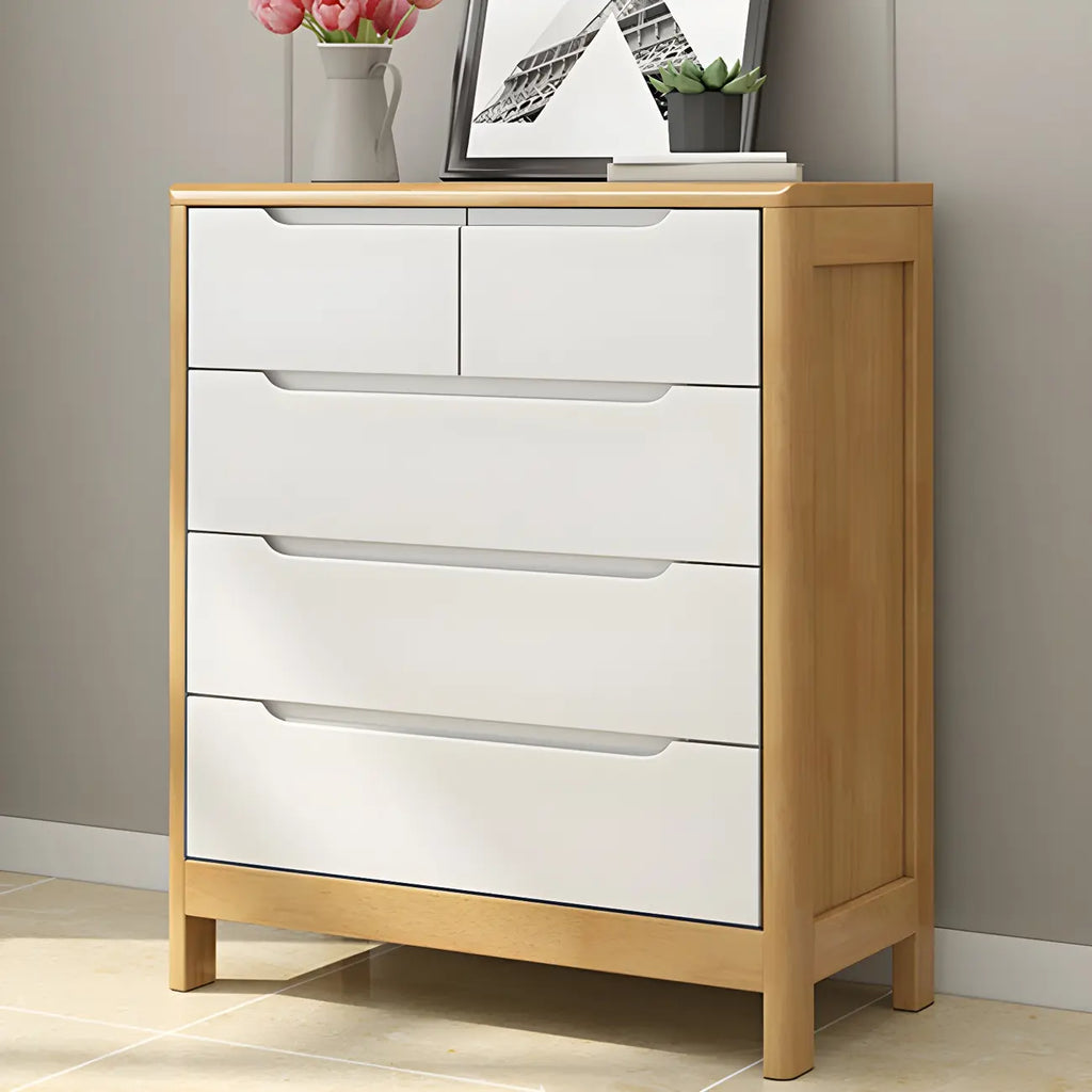 Narrow Rubberwood Natural Finish Double Dresser for Bedroom